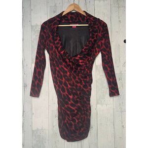 Betsey Johnson 90s Y2K Leopard Faux Wrap Kitten Dress Sz. M